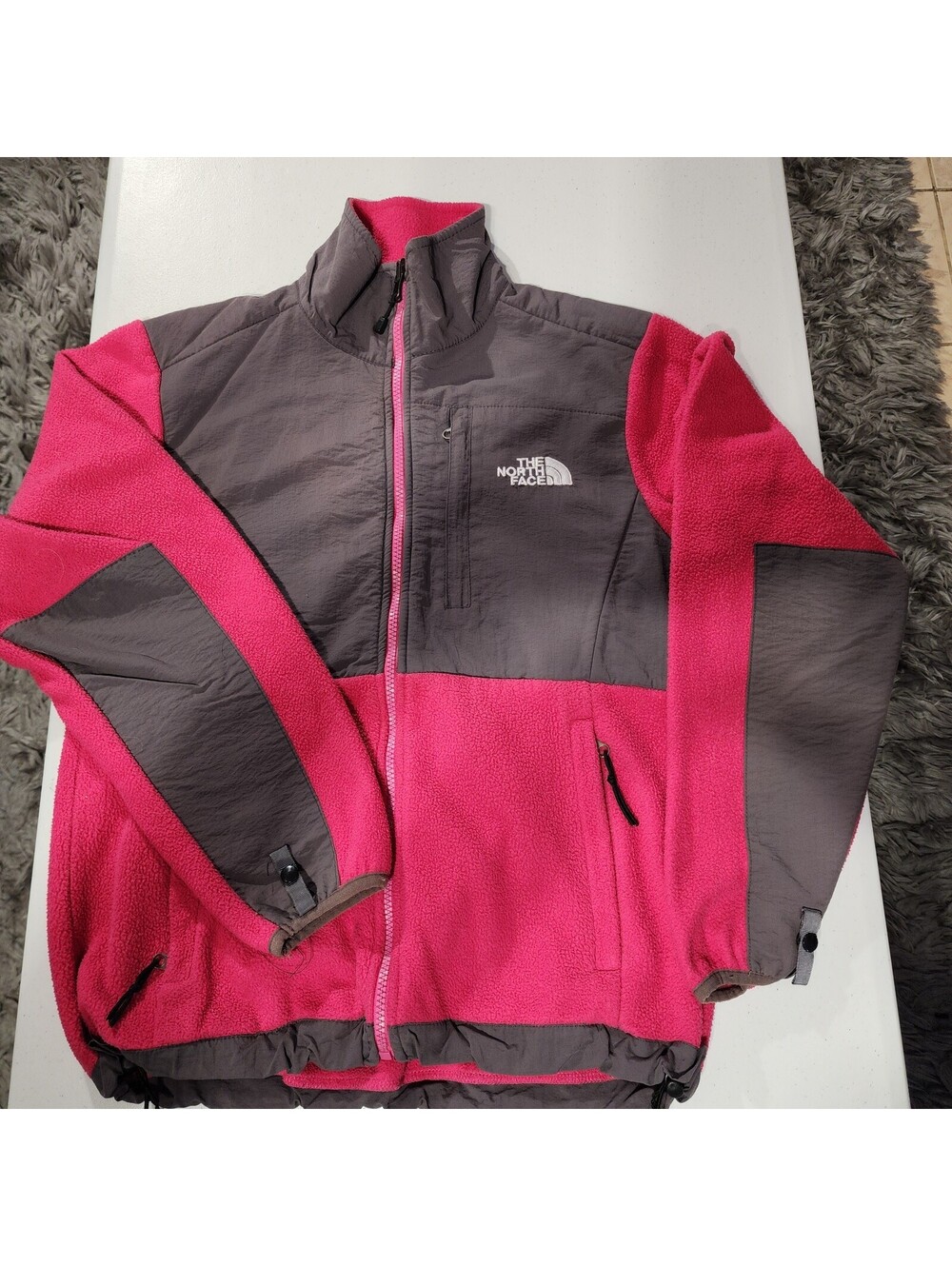 The North Face 800 Women's Pink Gray Fleece Jacket M Full Zip Zipped Pockets